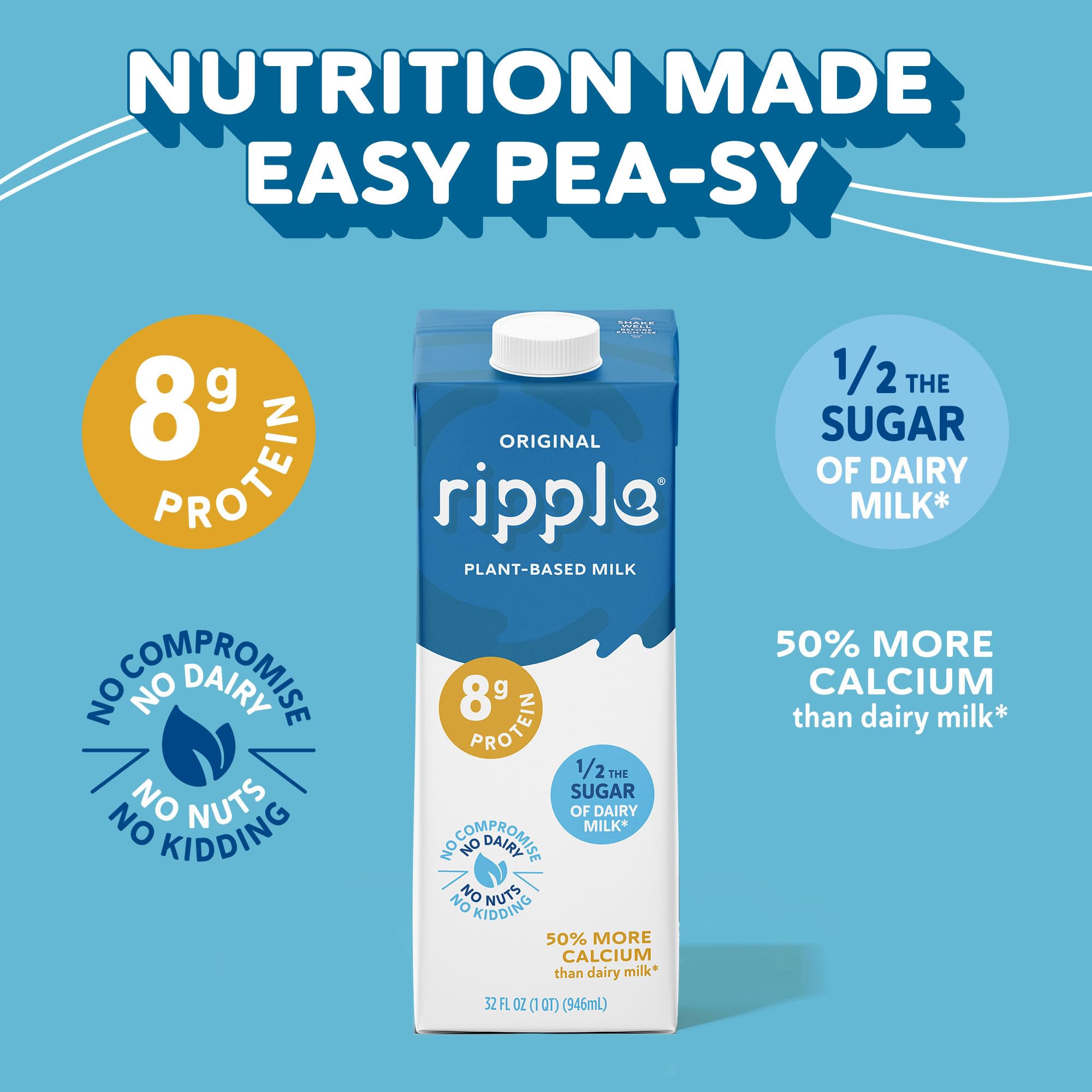 Ripple detalle de etiqueta nutricional con proteína de guisante y calcio