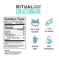Ritual Zero-Proof primer plano de la etiqueta que destaca su sabor premiado