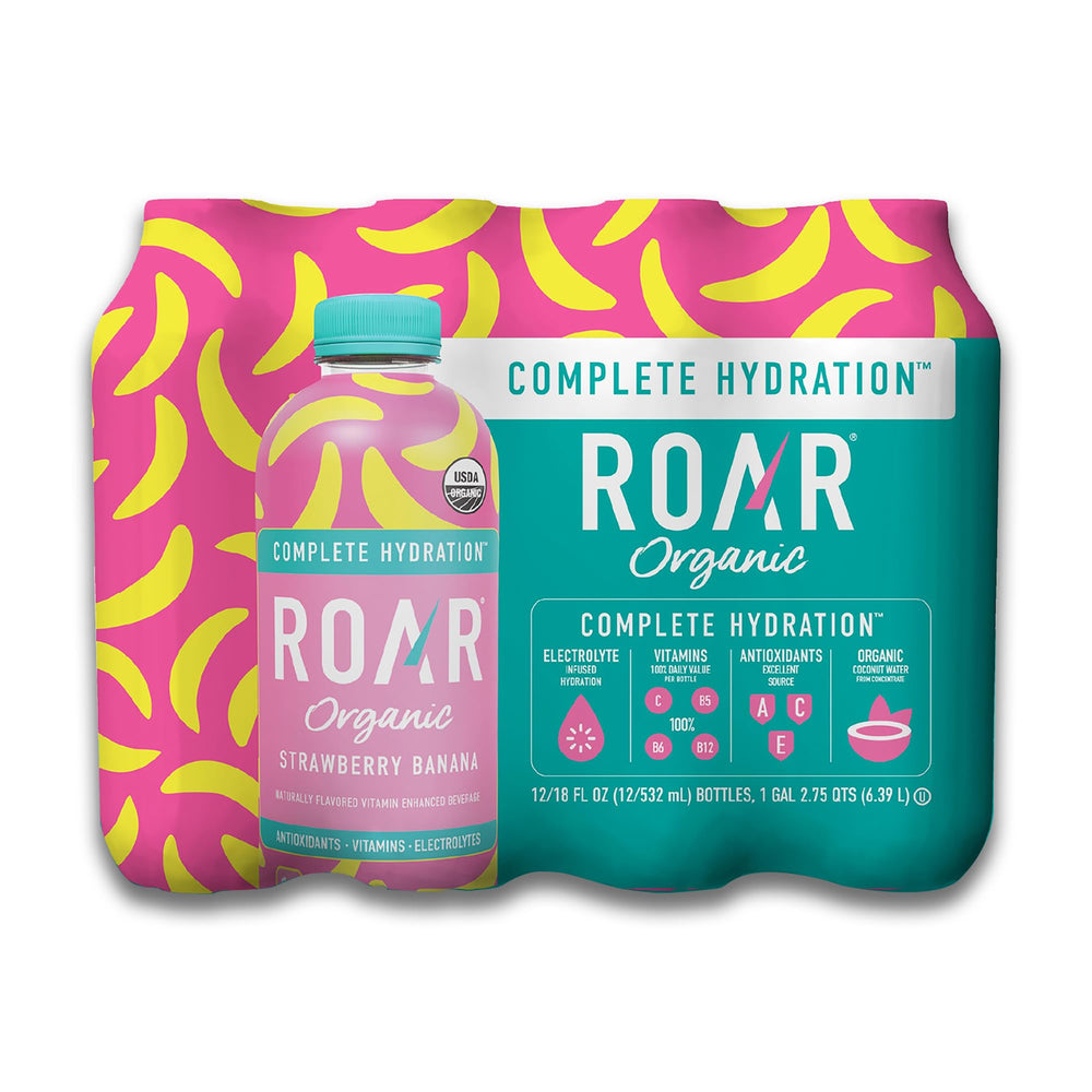 ROAR envase frontal fresa banana mostrando diseño y frescura