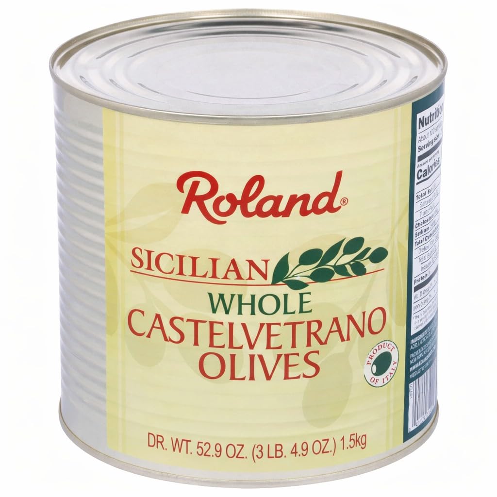 Roland Foods lata frontal con aceitunas Castelvetrano, presentación clara y gran capacidad