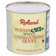 Roland Foods lata frontal con aceitunas Castelvetrano, presentación clara y gran capacidad