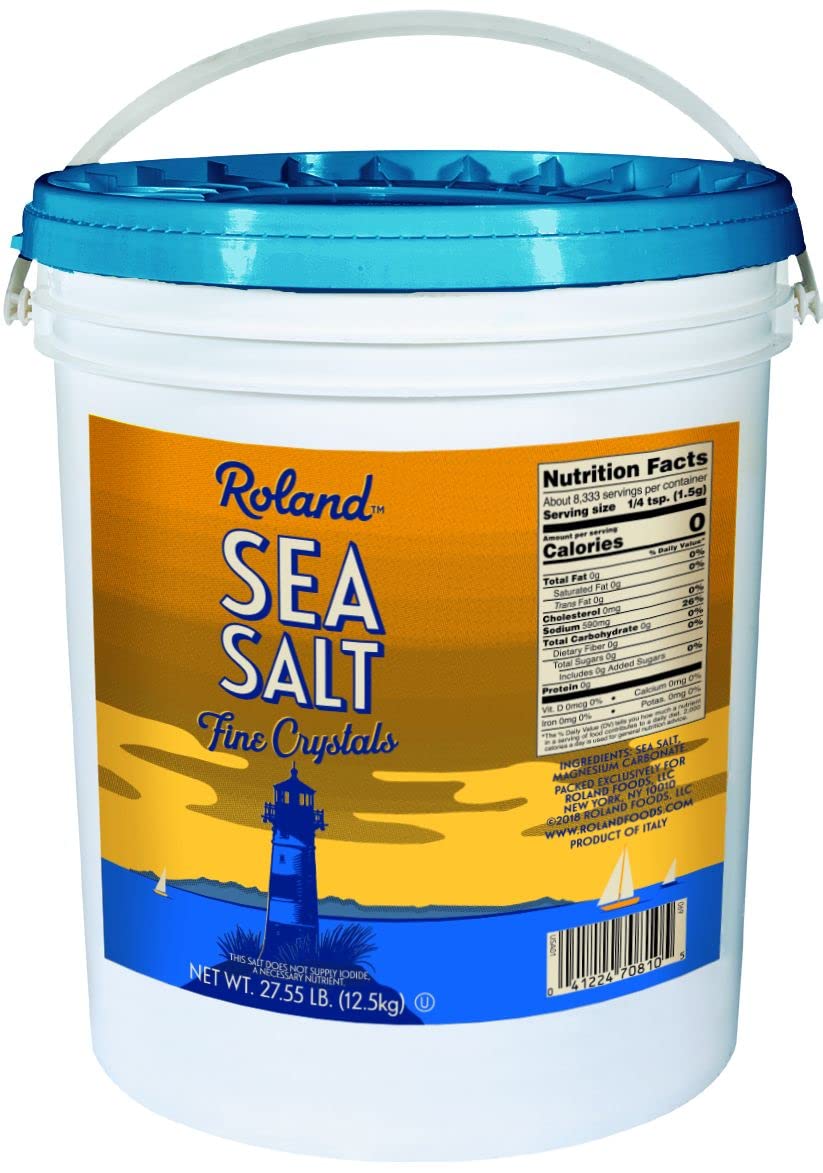Roland Foods envase frontal de sal marina fina, fácil dosificación y calidad