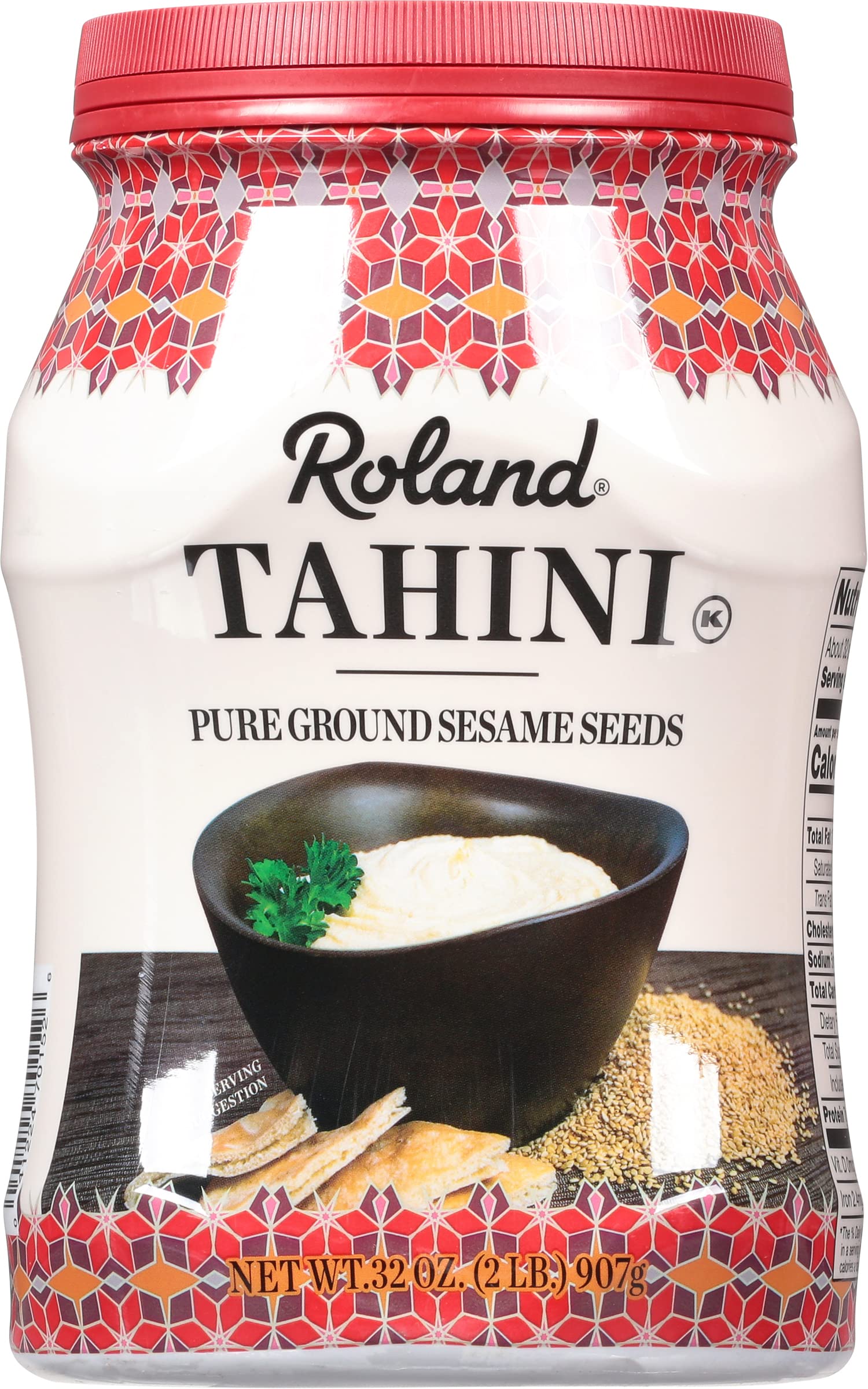 Roland Foods frasco frontal del tahini mostrando la marca y tamaño