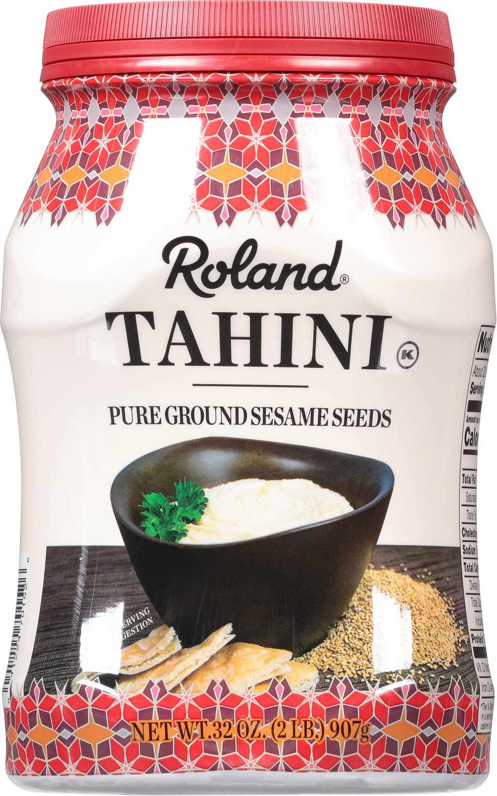 Roland Foods frasco frontal del tahini mostrando la marca y tamaño
