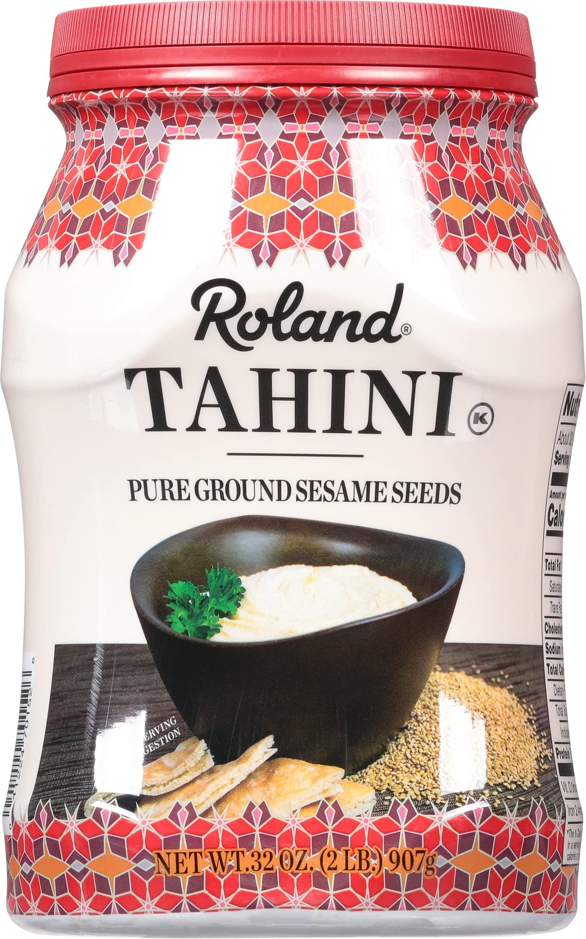 Roland Foods frasco frontal del tahini mostrando la marca y tamaño