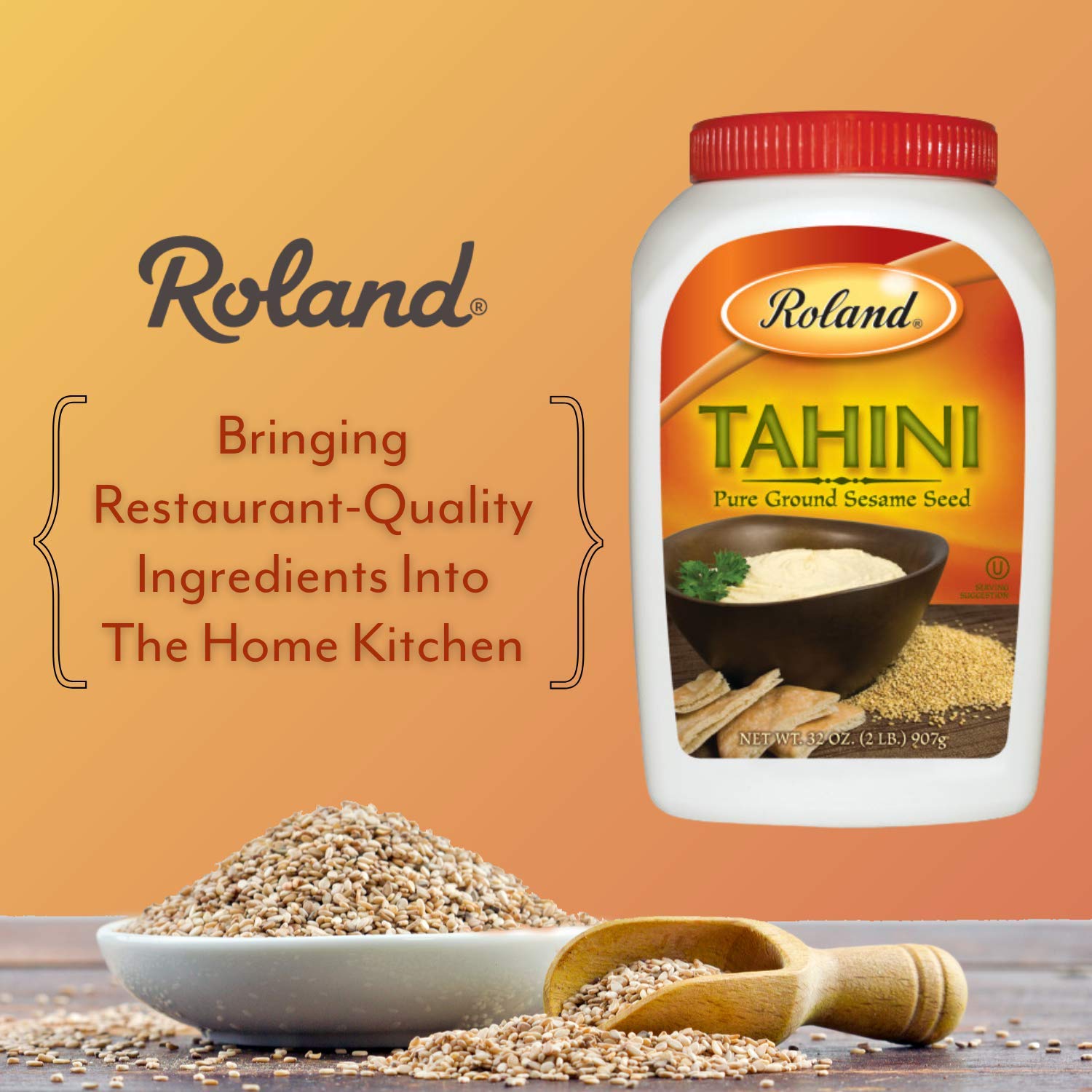 Roland Foods textura cremosa de tahini mezclado, ideal para untar