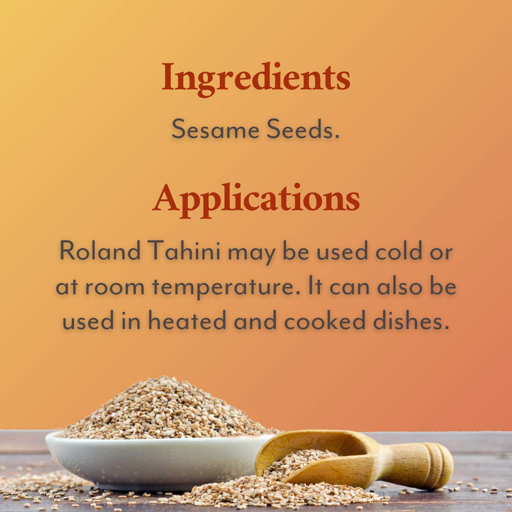 Roland Foods tahini vertido sobre vinagreta en ensalada para realzar sabor