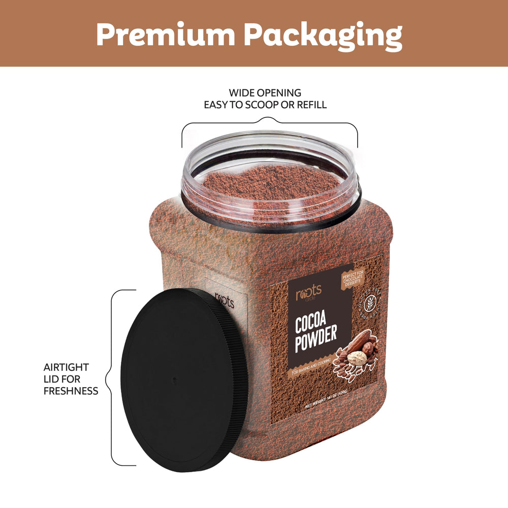 Roots Circle cacao mezclado en smoothie cremoso, aporta sabor y color