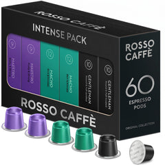 ROSSO CAFFÈ paquete frontal mostrando 60 cápsulas y marca clara