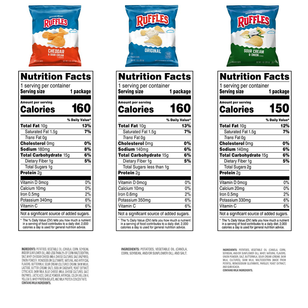 Ruffles bolsas individuales abiertas y cerradas, fácil transporte y porciones