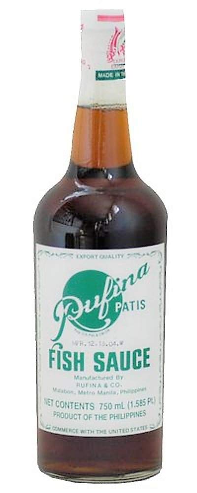 Rufina Patis botella frontal mostrando etiqueta y uso como condimento