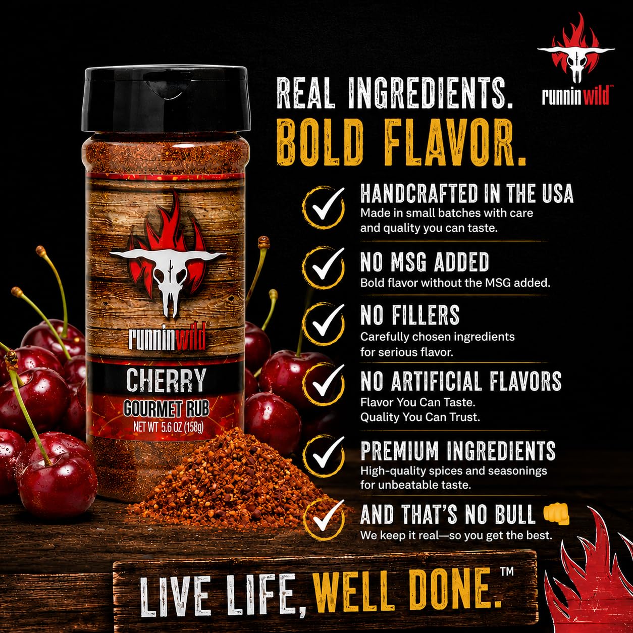 RunninWild textura en polvo de adobo que muestra granulado y beneficio caramelización