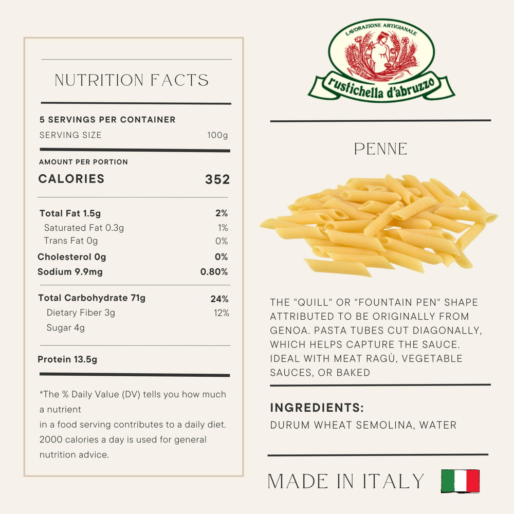 Rustichella d'Abruzzo textura cercana de la penne resalta rugosidad para adherir salsa