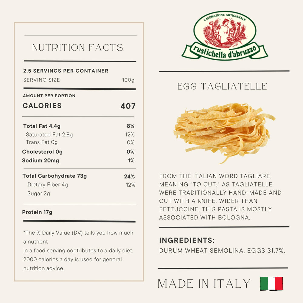 Rustichella d'Abruzzo primer plano textura de tagliatelle y calidad