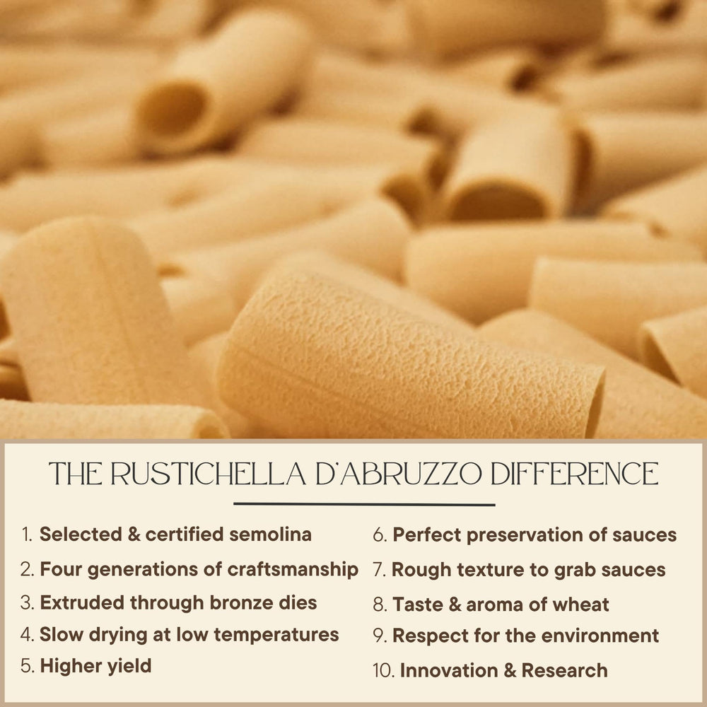 Rustichella d'Abruzzo comparación de tamaño con utensilio, porciones claras