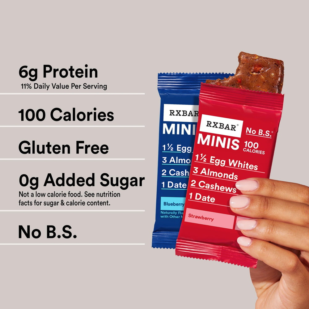 RXBAR Minis en oficina junto a café como snack rápido y saciante