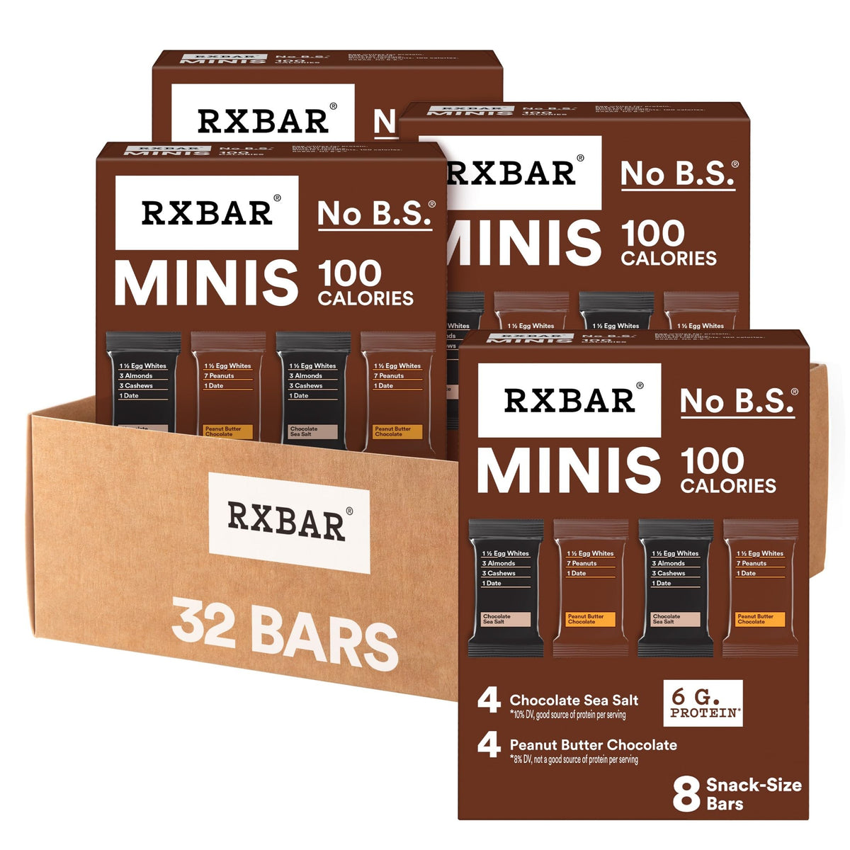 RXBAR Minis vista frontal del paquete mostrando el diseño y variedad
