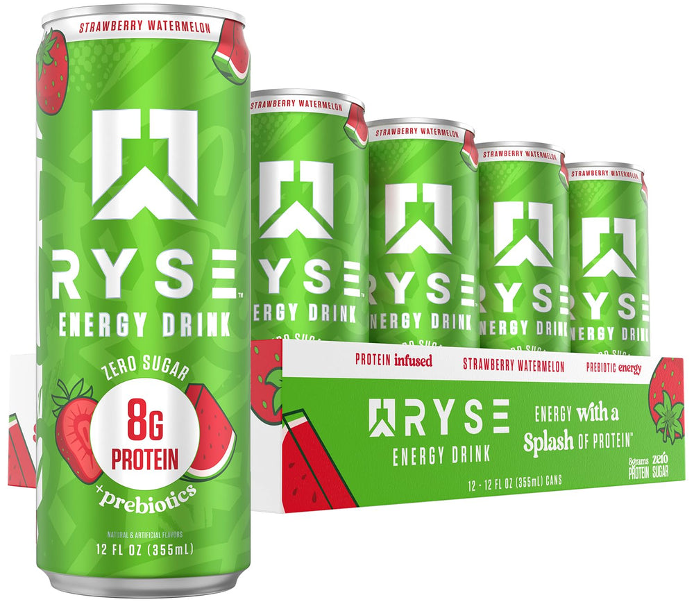RYSE lata frontal fresa sandía mostrando marca y diseño atractivo