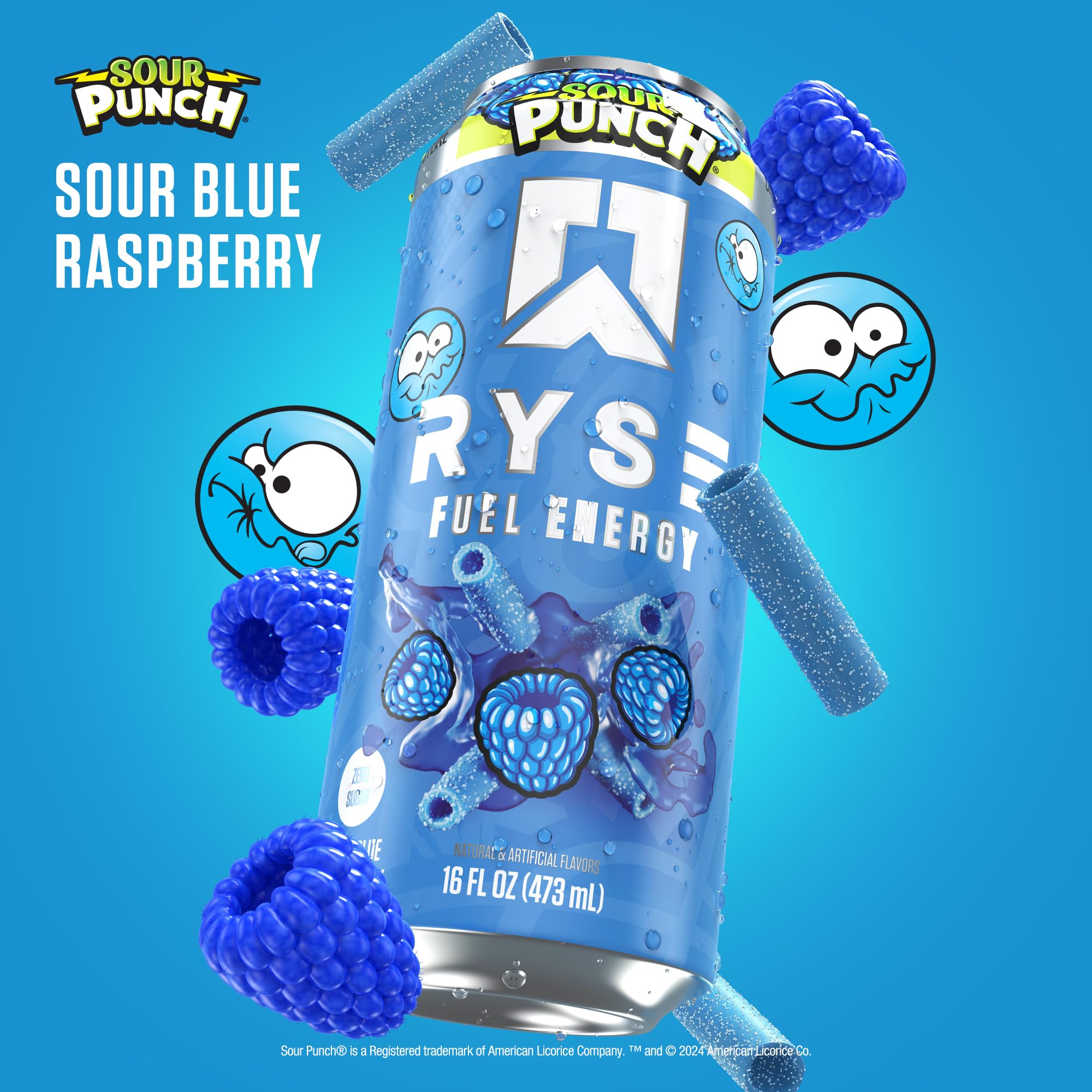 RYSE lata de 473 ml vista lateral indicando volumen y beneficio por porción