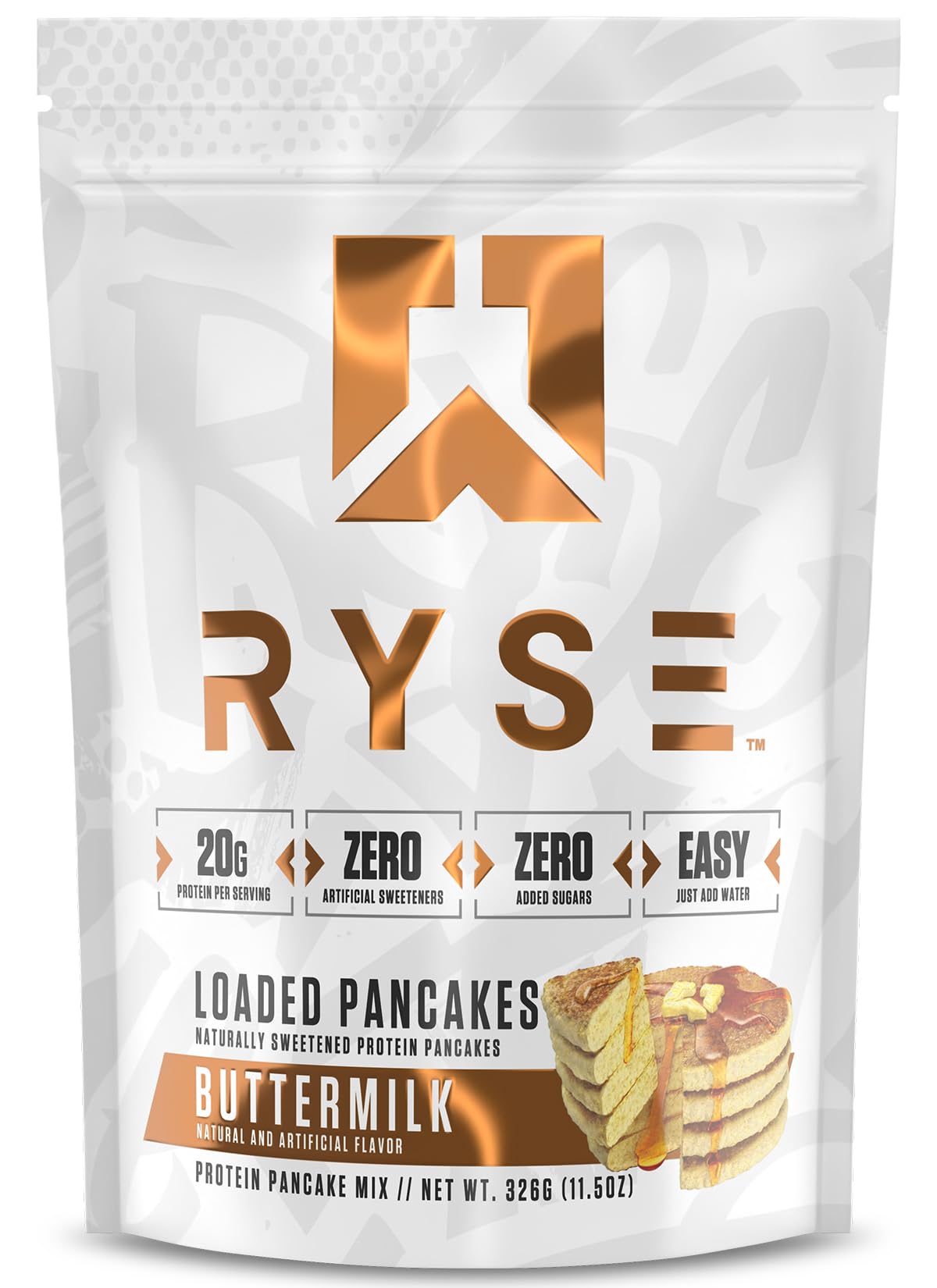 RYSE Up Supplements empaque frontal buttermilk mostrando producto y beneficio proteico
