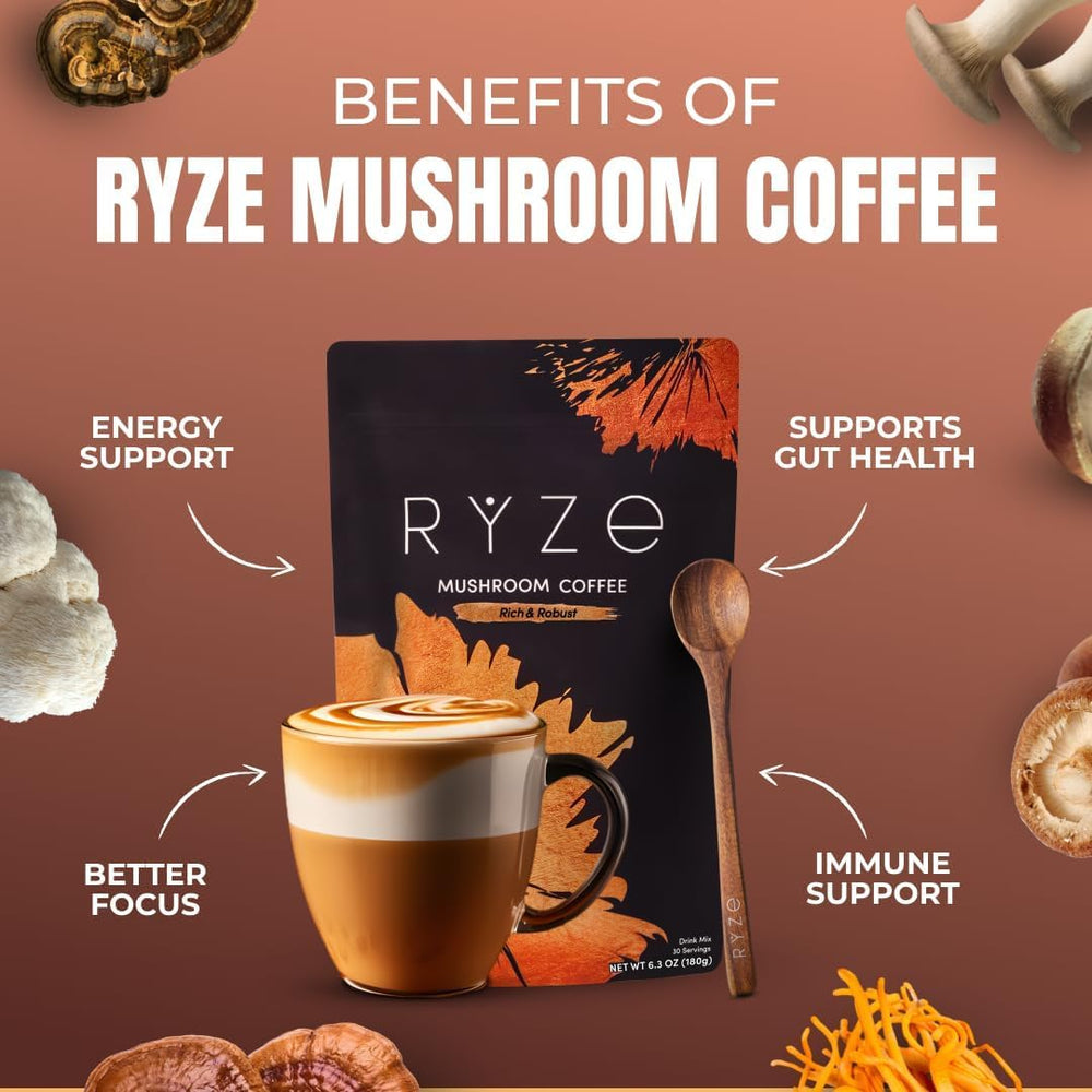 RYZE SUPERFOODS hongos cultivados en California resaltando origen local y calidad