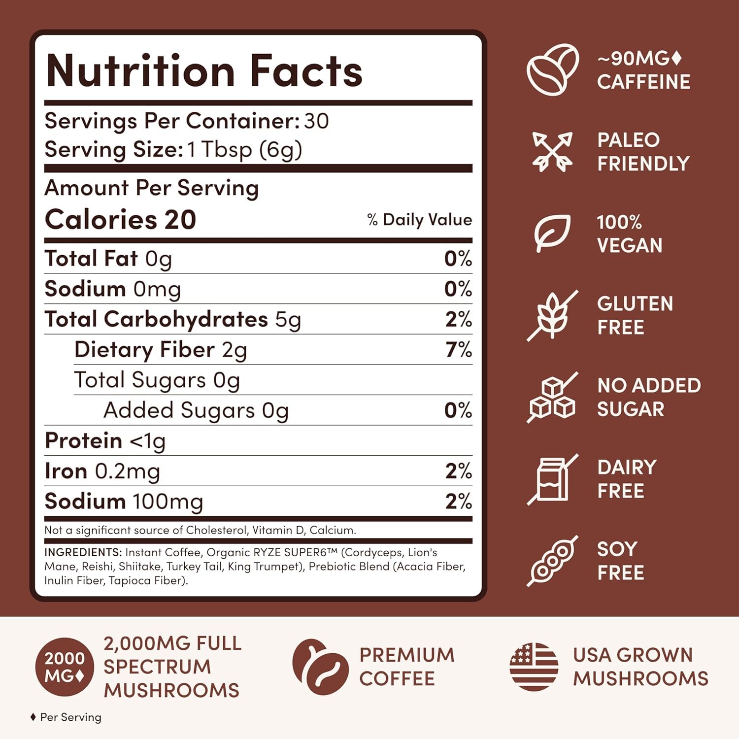 RYZE SUPERFOODS primer plano de la espuma y textura que sugiere sabor robusto