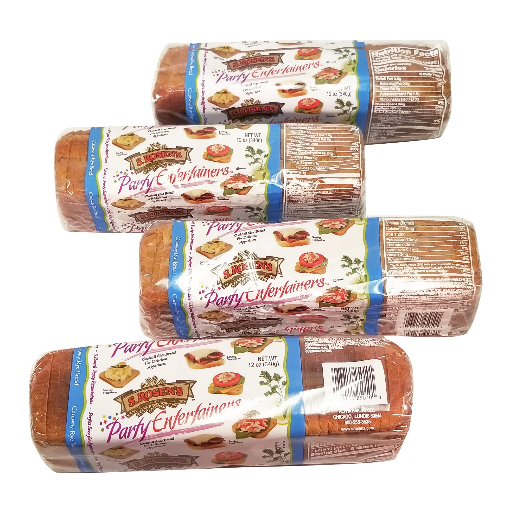 S. Rosen's presentación frontal del pan de centeno cocktail con alcaravea, ideal para entremeses