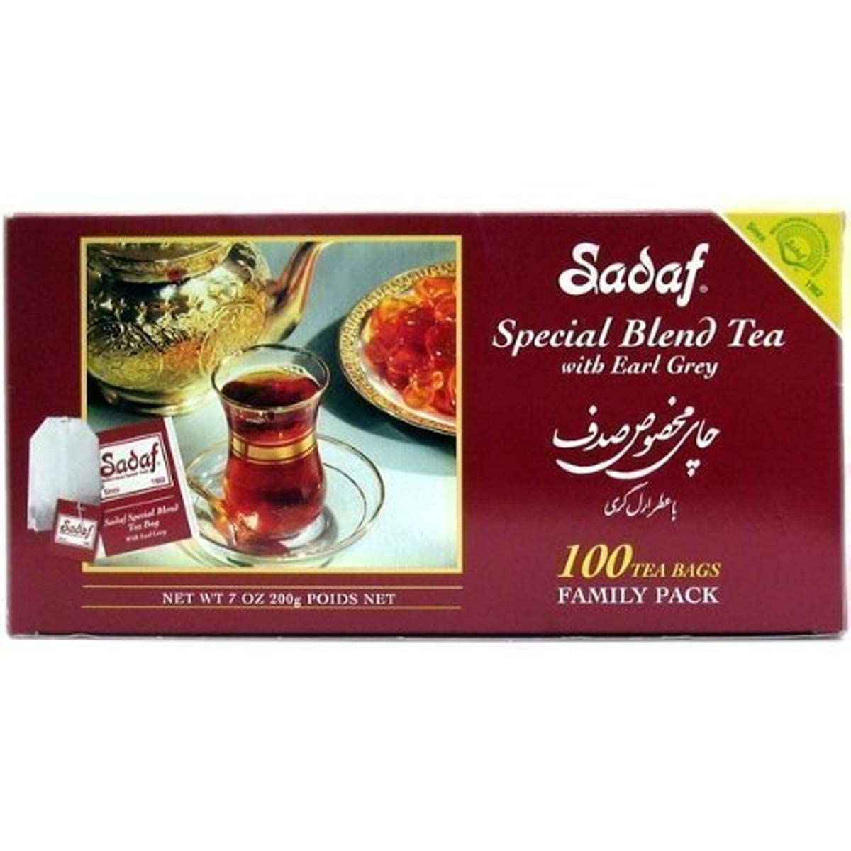 Sadaf empaque frontal muestra 100 bolsas y conveniencia para preparar té