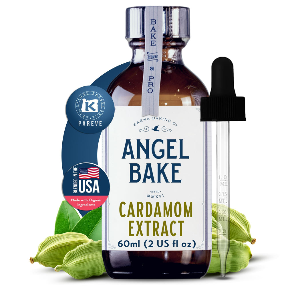 SAENA BAKING CO frasco frontal de extracto de cardamomo 2 oz, concentrado y elegante