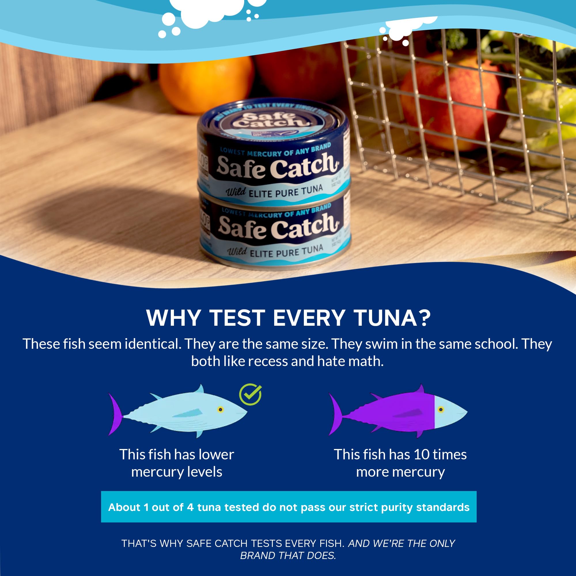 Safe Catch etiqueta con información nutricional y certificaciones