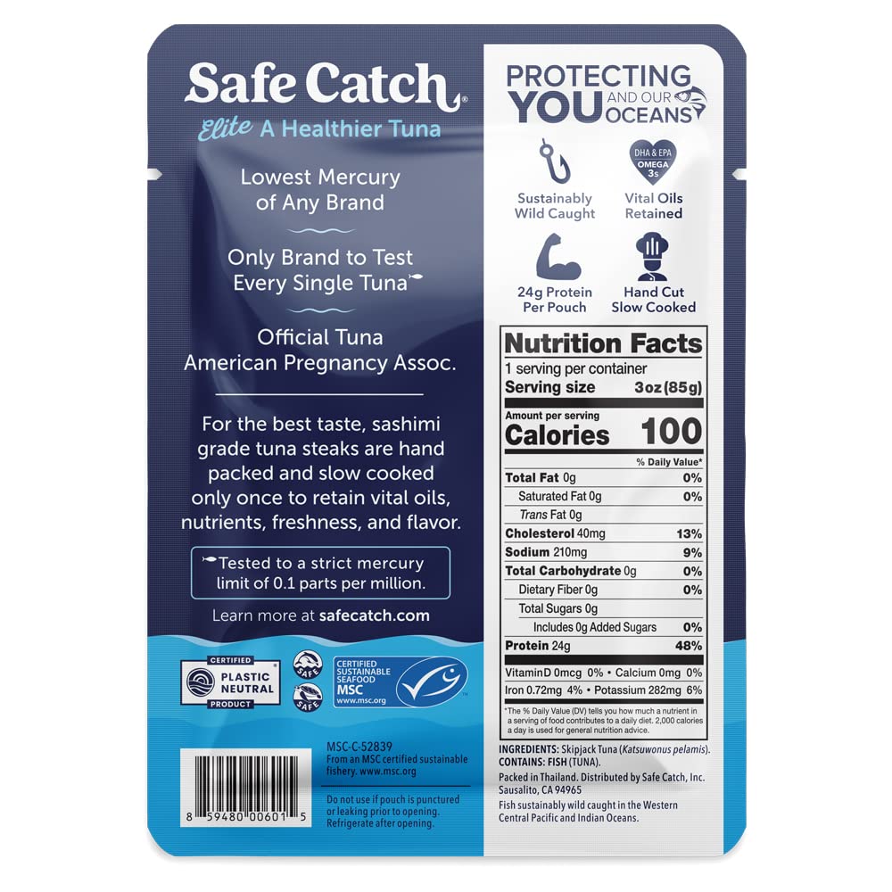 Safe Catch textura de atún sólido en sobre, alta proteína visible