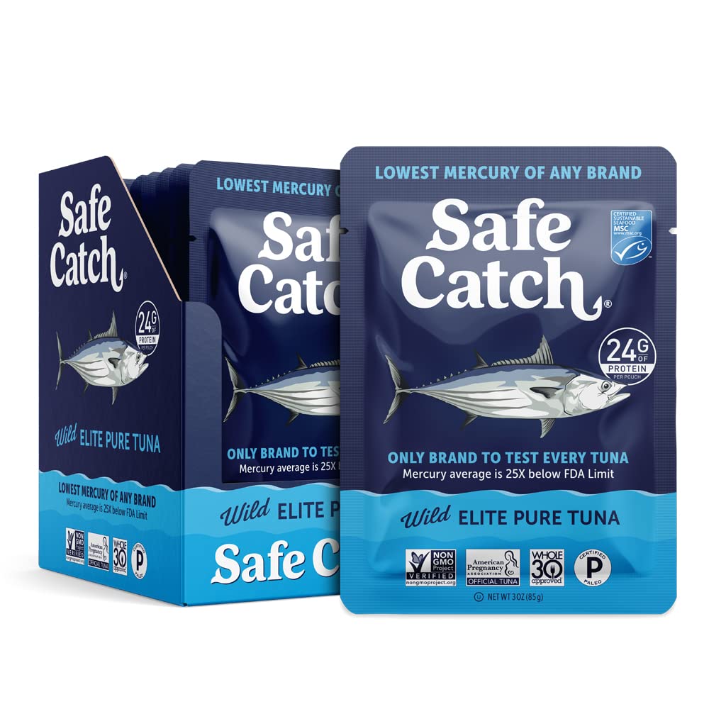Safe Catch empaque frontal del 12 pack, práctico y bajo mercurio