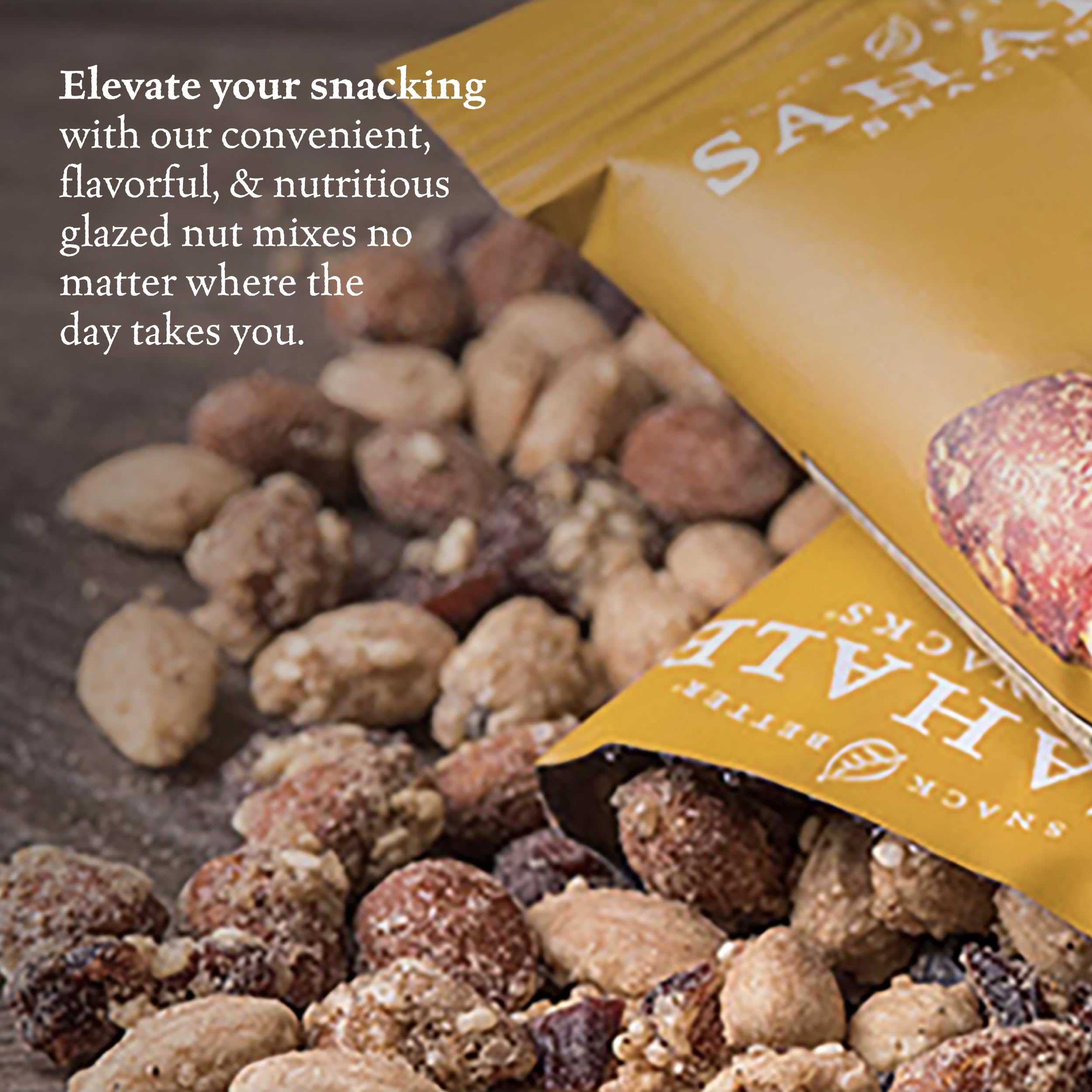 Sahale Snacks etiqueta con lista de ingredientes y certificaciones visibles
