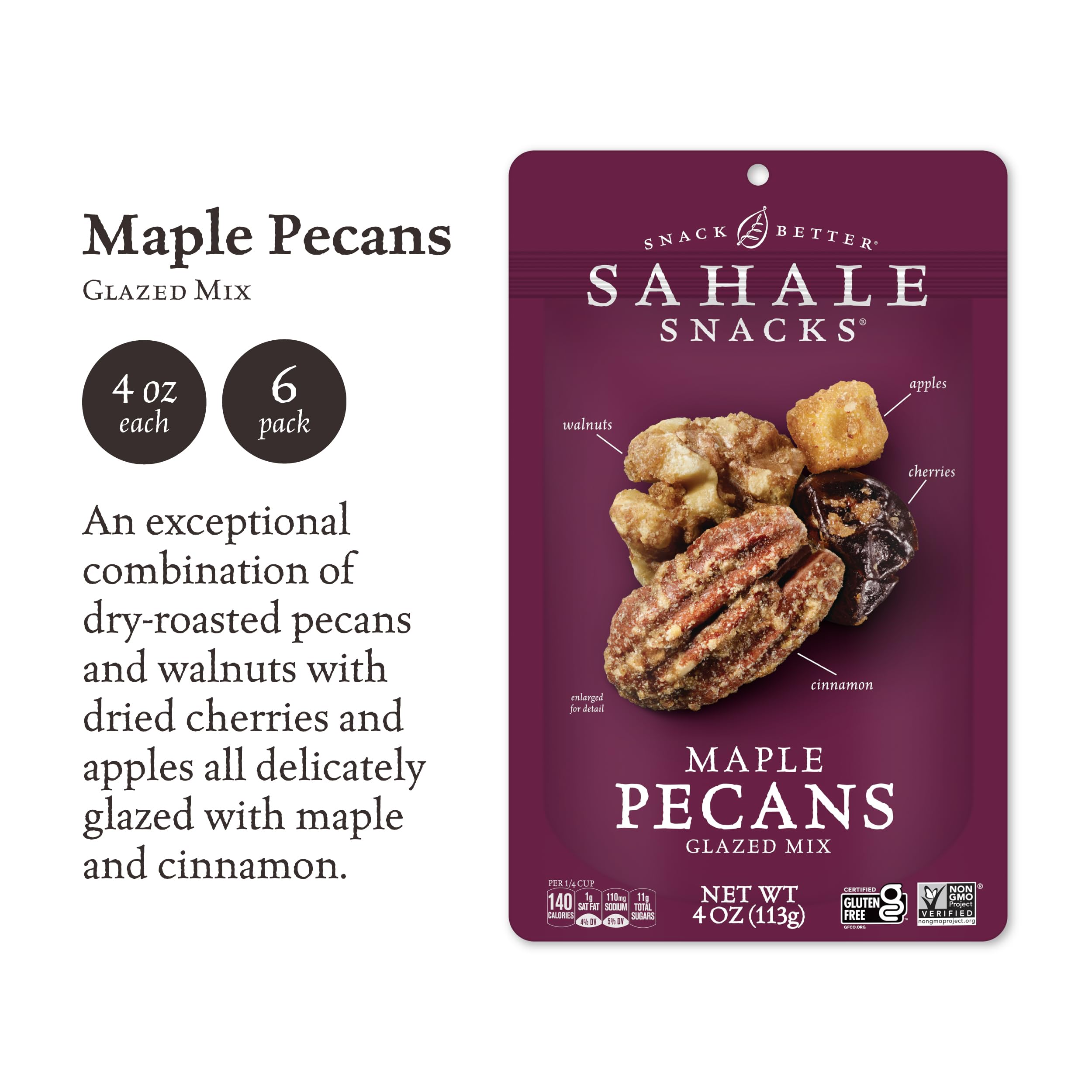 Sahale Snacks etiqueta con lista de ingredientes y certificaciones visible para tranquilidad del consumidor
