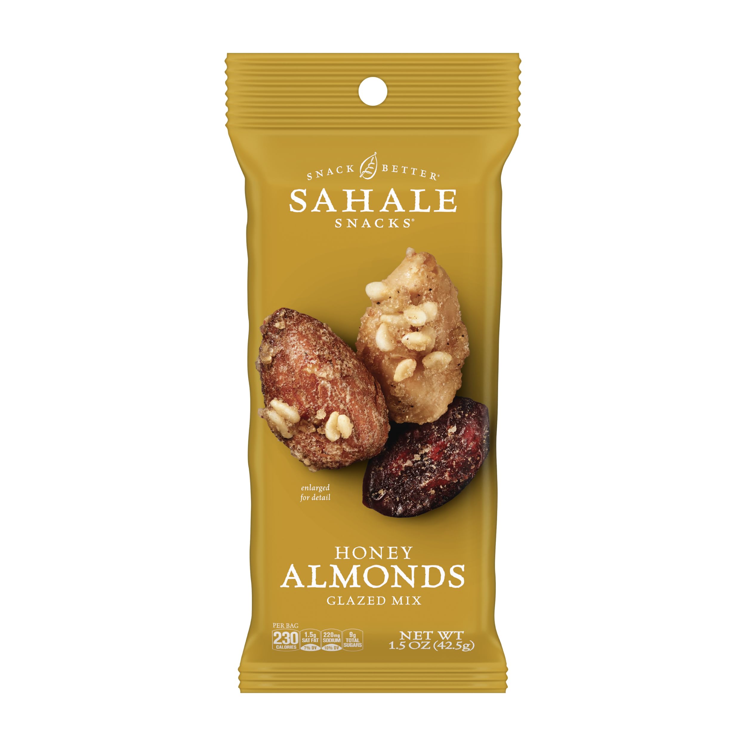 Sahale Snacks frontal de la bolsa mostrando diseño y tamaño práctico