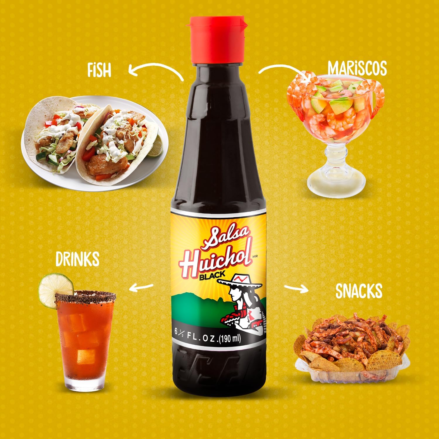SALSA HUICHOL en cocina con platos, sugiere uso inmediato y conveniencia