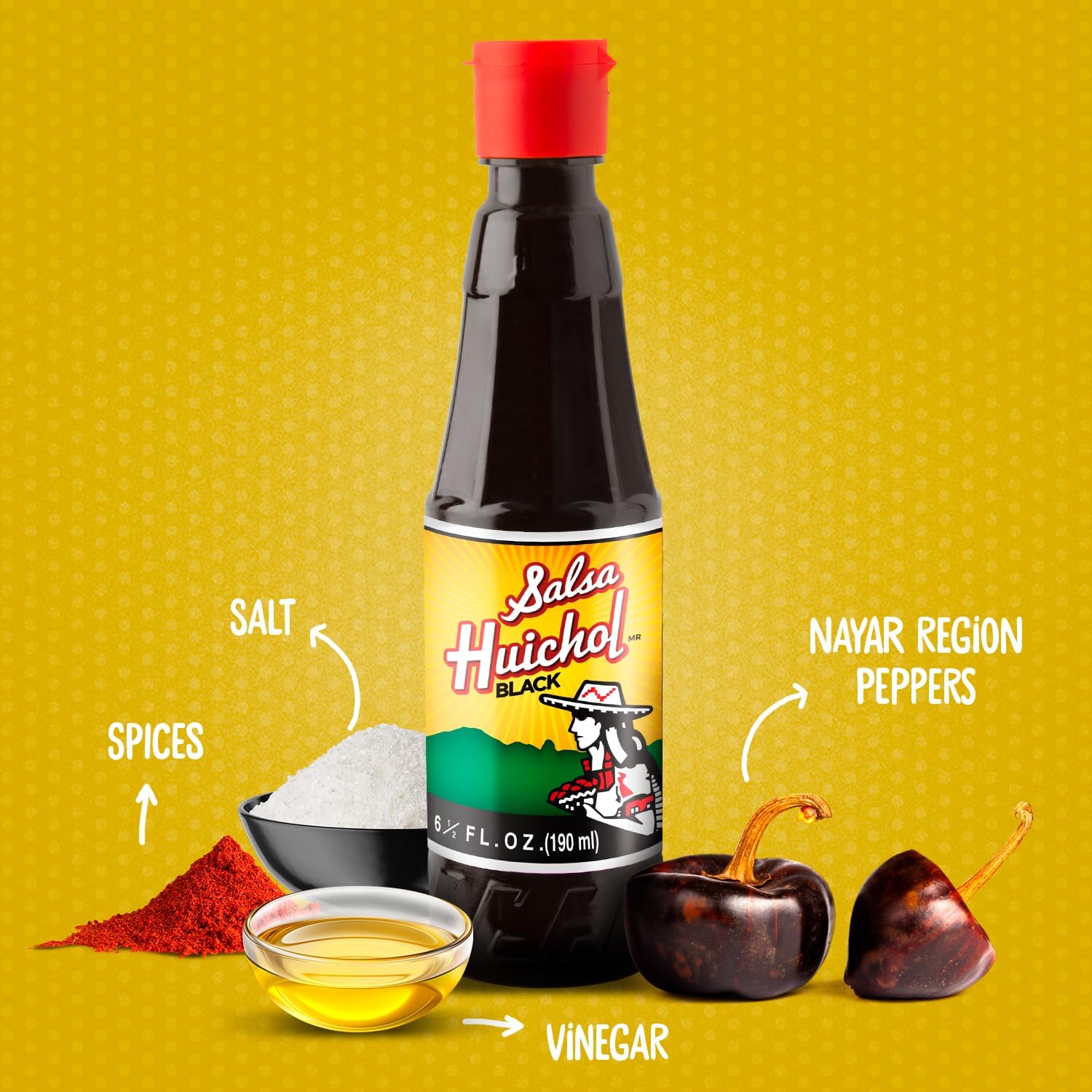 SALSA HUICHOL comparación de tamaño con mano para apreciar volumen