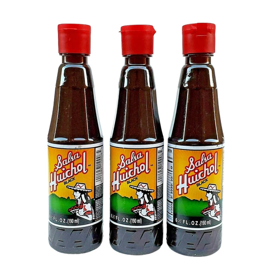 SALSA HUICHOL frontal del pack de tres mostrando botellas y etiquetas claras