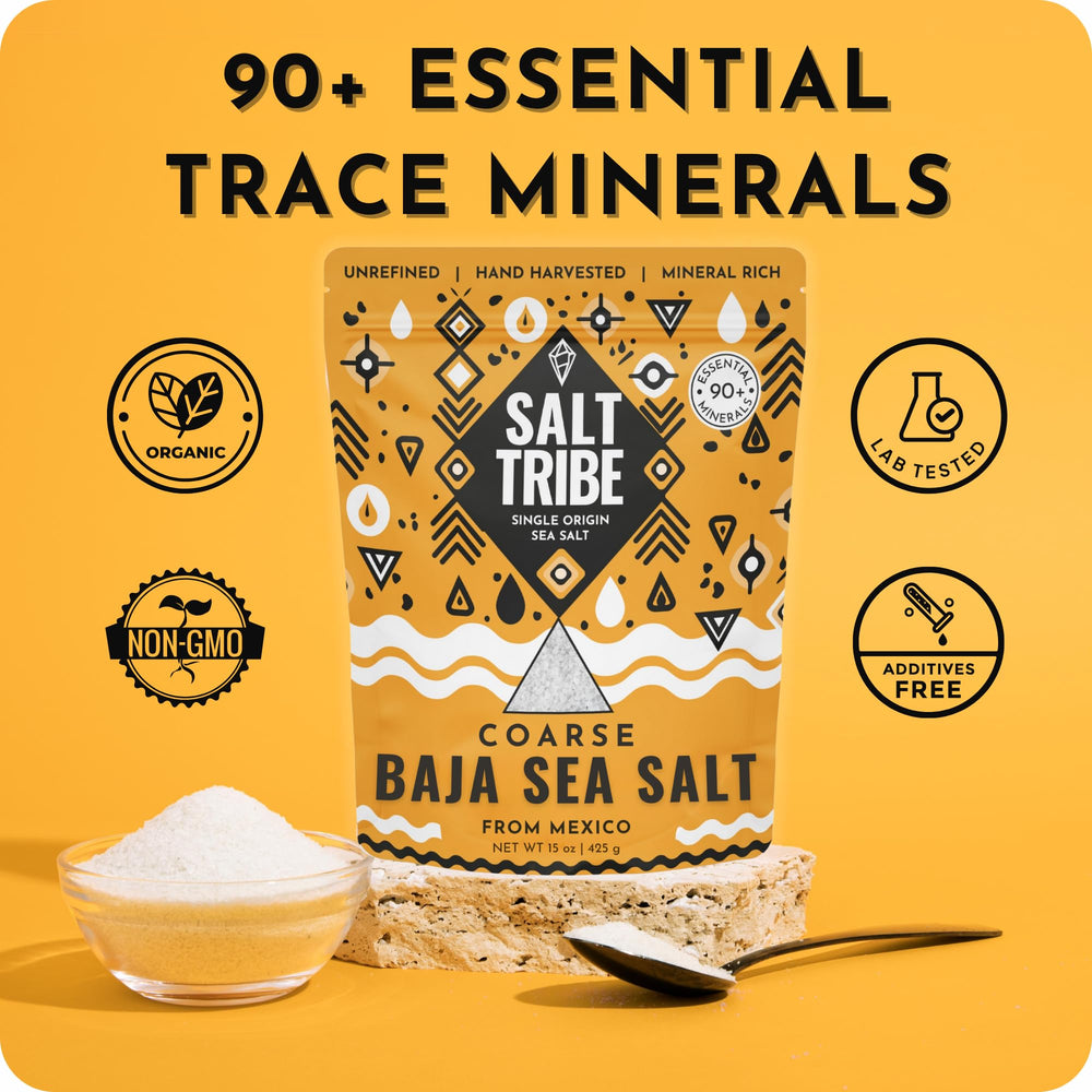 Salt Tribe etiqueta con origen Baja y lista de minerales visibles
