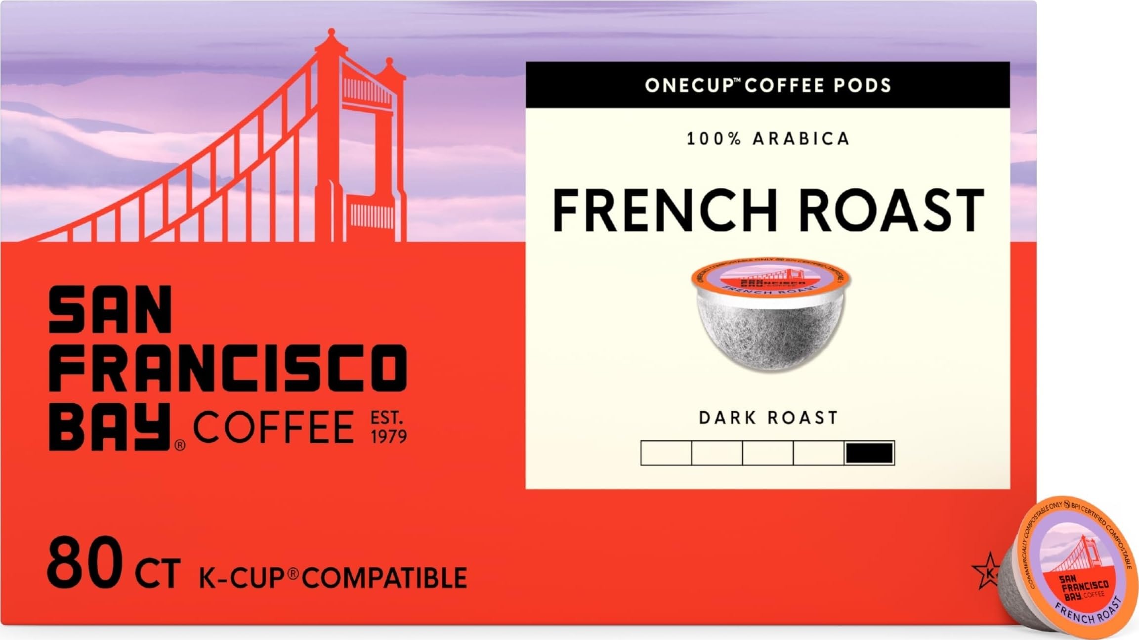 San Francisco Bay frente del paquete mostrando 80 cápsulas y beneficio conveniencia