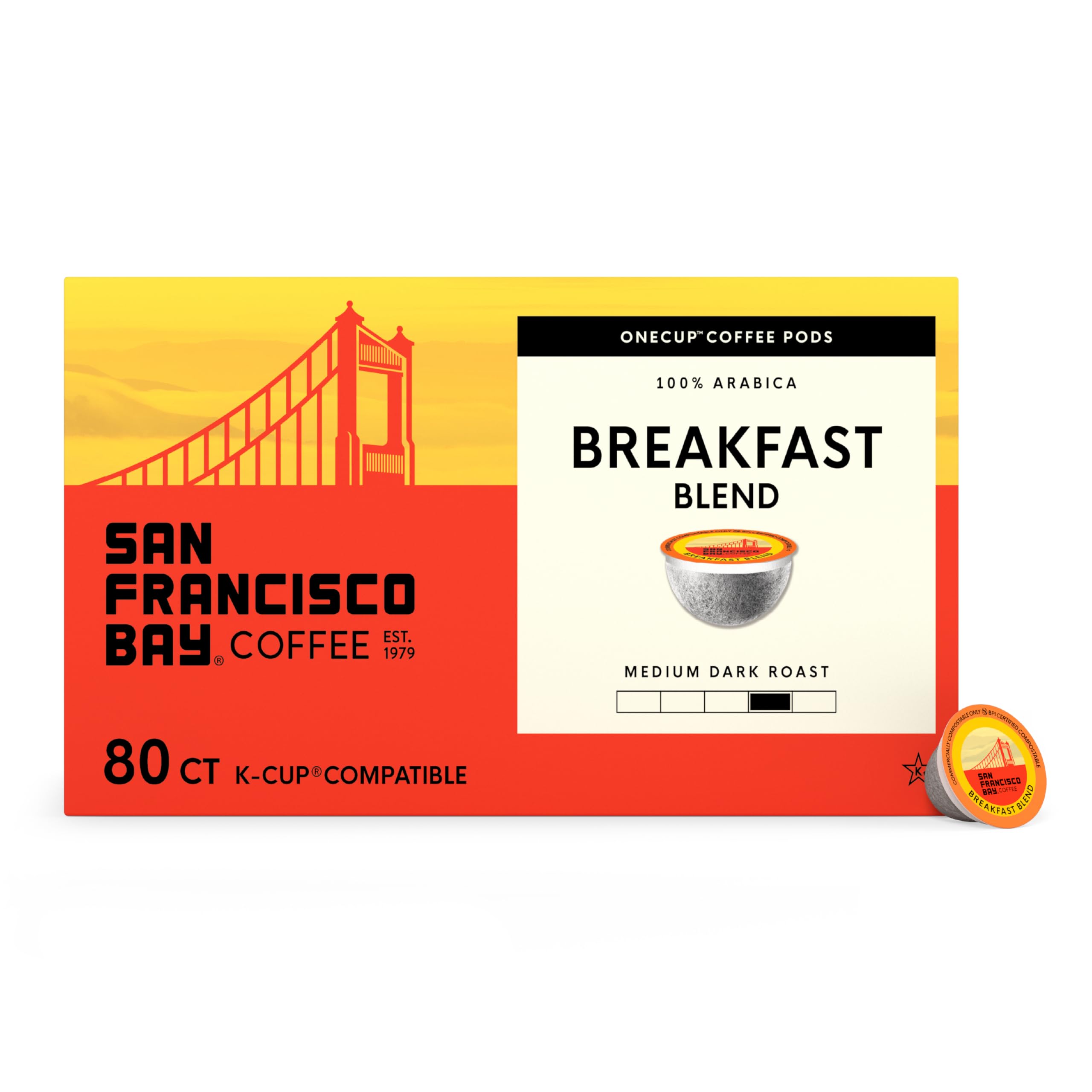 SAN FRANCISCO BAY frente del empaque mostrando 80 cápsulas y beneficio conveniencia