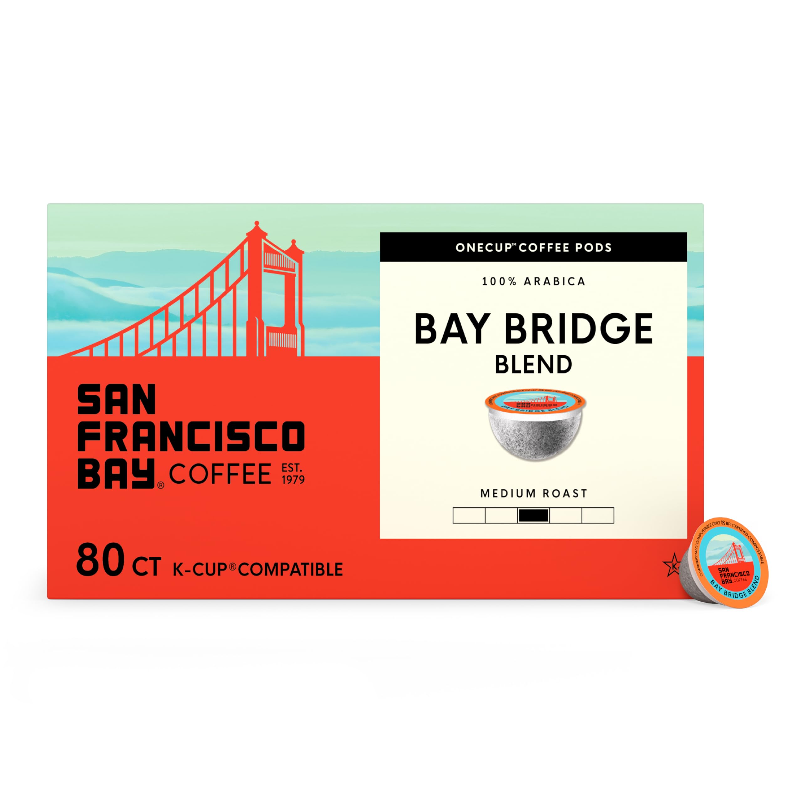 San Francisco Bay empaque frontal mostrando 80 cápsulas y beneficio de conveniencia