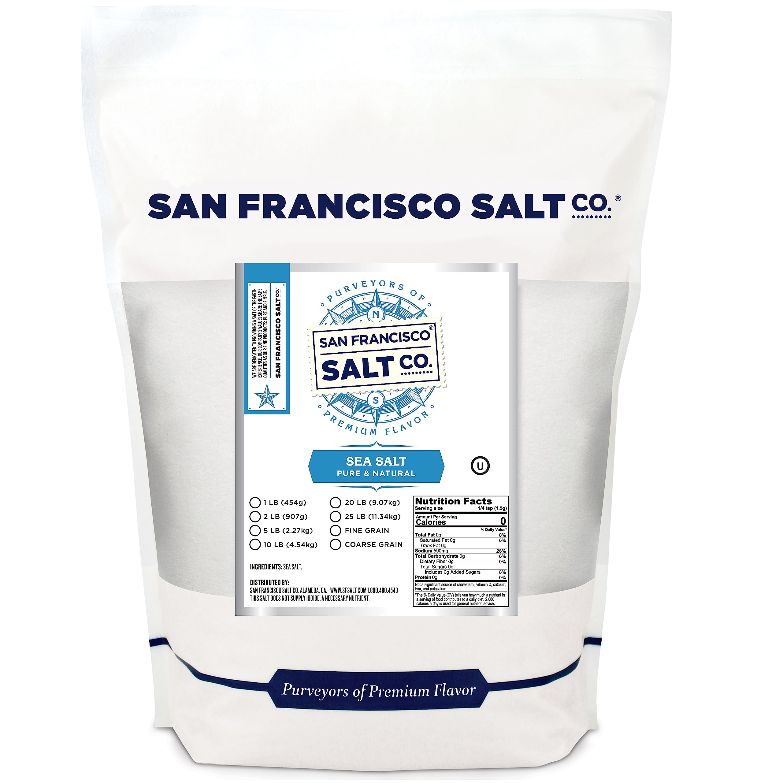 San Francisco Salt Company bolsa frontal de 5 lb con cierre resellable y beneficios