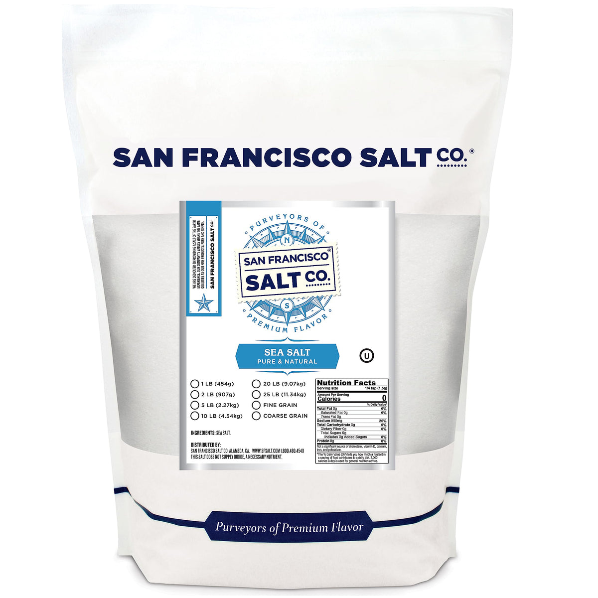 San Francisco Salt Company bolsa frontal de 5 lb con cierre resellable y beneficios