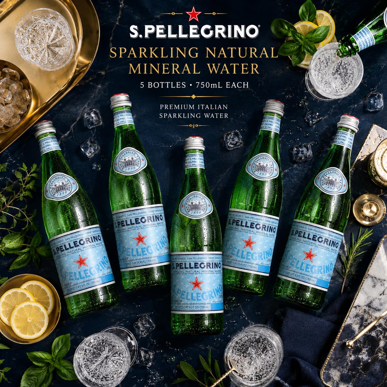 San Pellegrino botella en nevera fría lista para servir con calidad