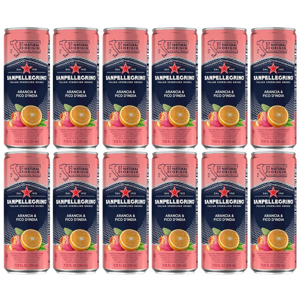 San Pellegrino lata frente mostrado, refresco listo para servir