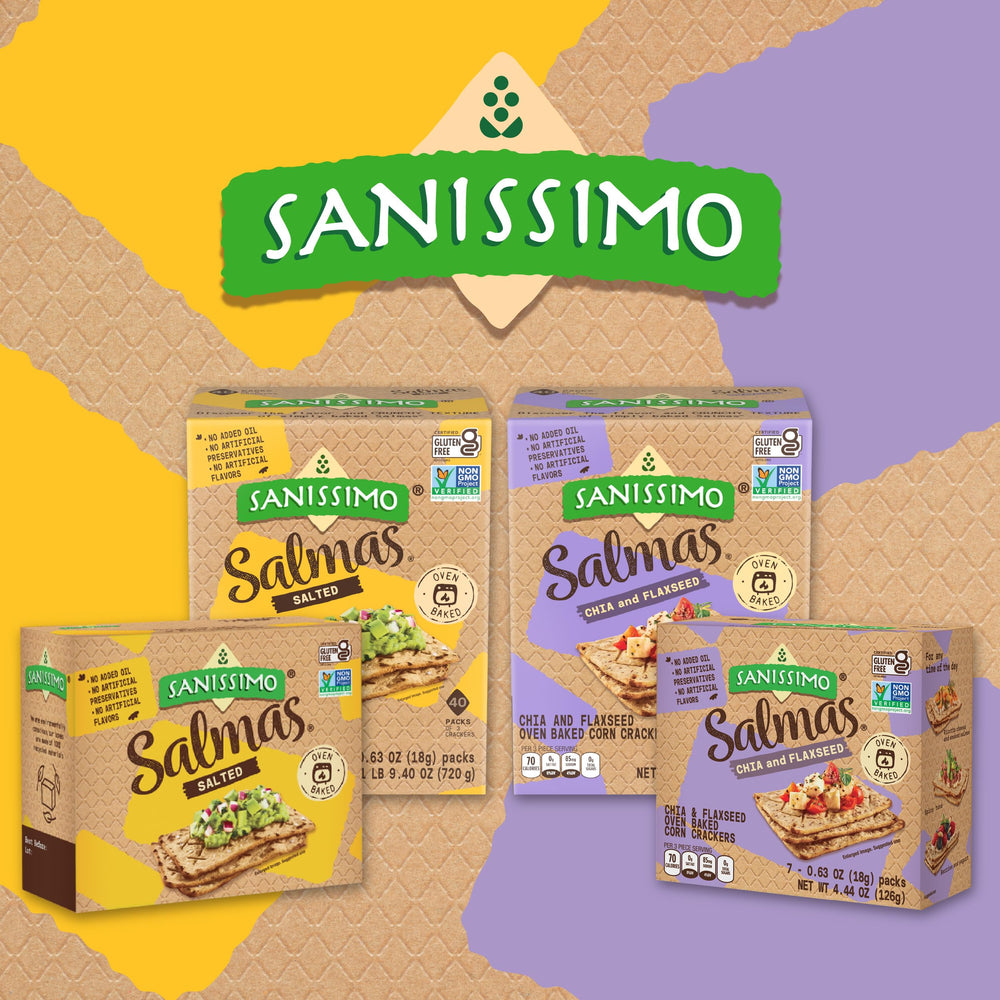 Sanissimo etiqueta con certificaciones destaca sin gluten y Non-GMO