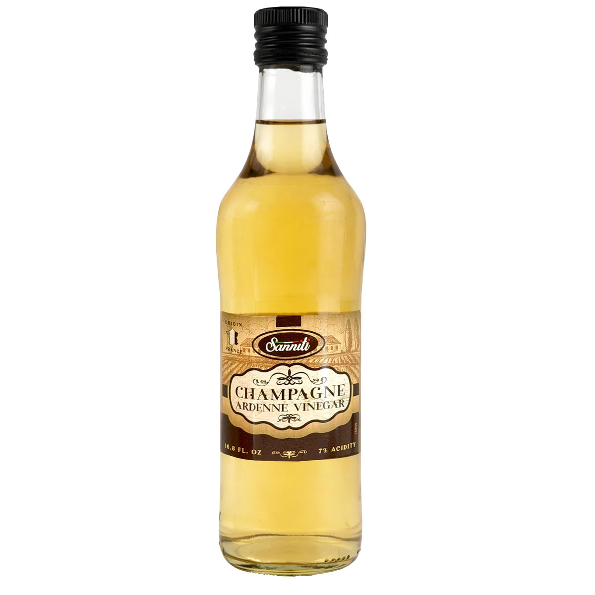 Sanniti vinagre Champagne Ardenne botella frontal elegancia y sabor