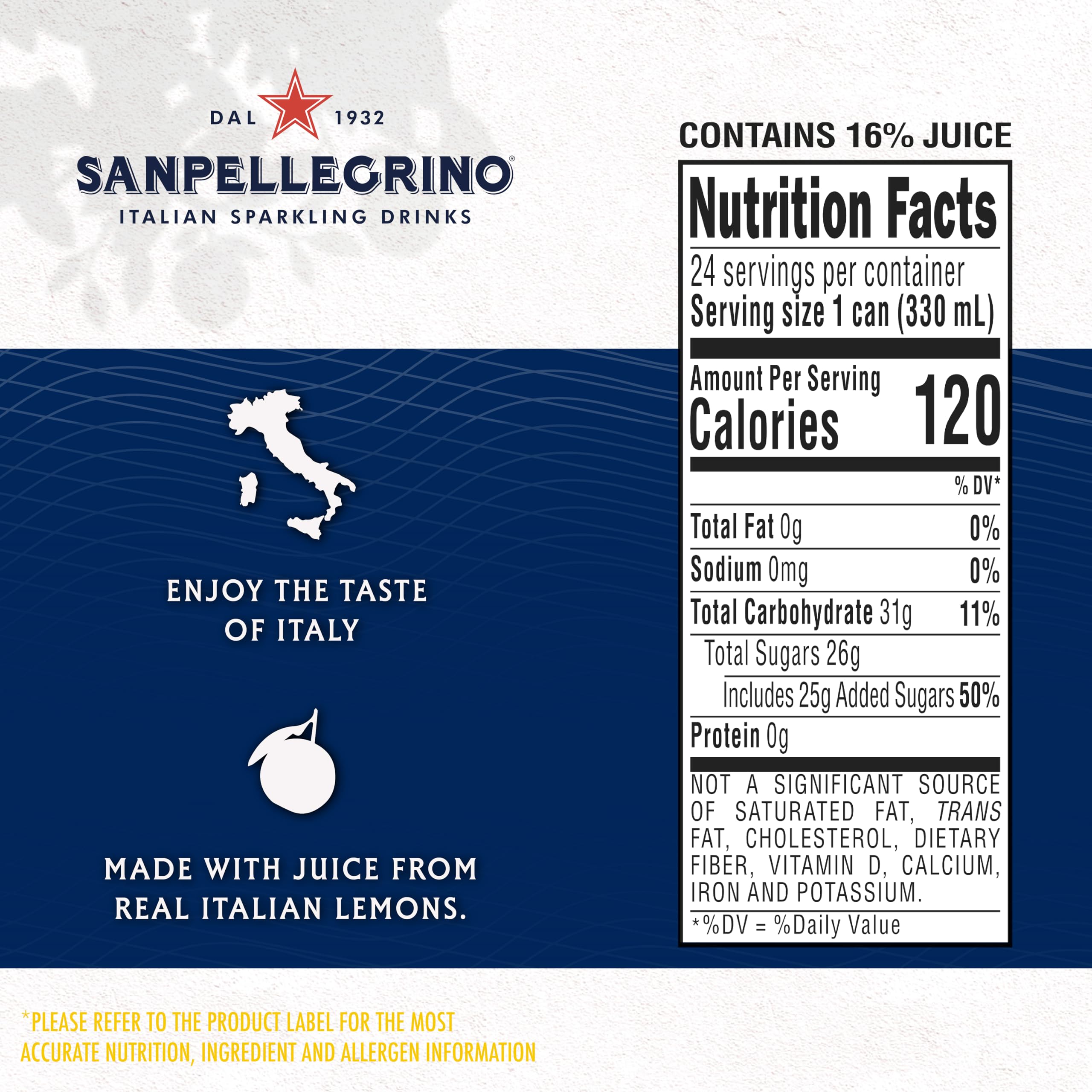 Sanpellegrino lata junto a mano para comparar tamaño y portabilidad
