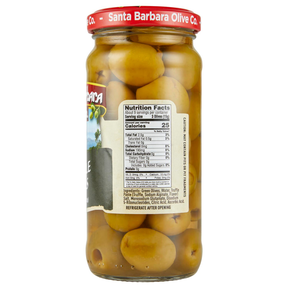 SANTA BARBARA OLIVE CO detalle de textura y relleno de trufa sabroso